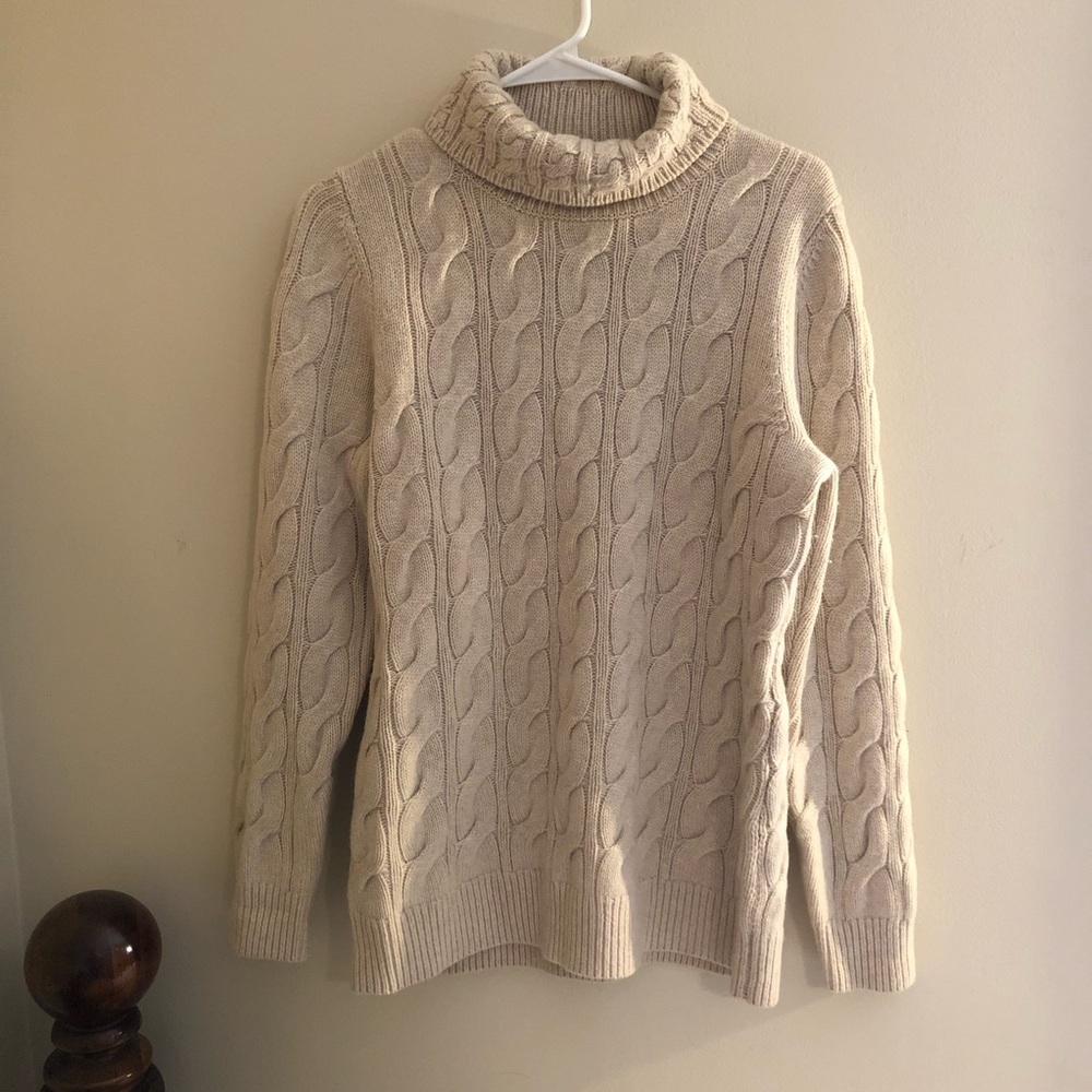 LL Bean Wool Cable Knit Turtle Neck Sweater